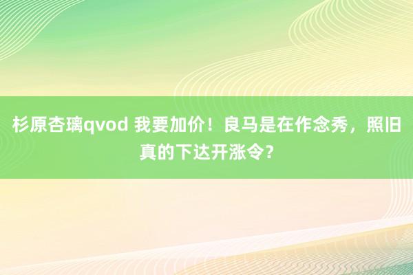 杉原杏璃qvod 我要加价！良马是在作念秀，照旧真的下达开涨令？