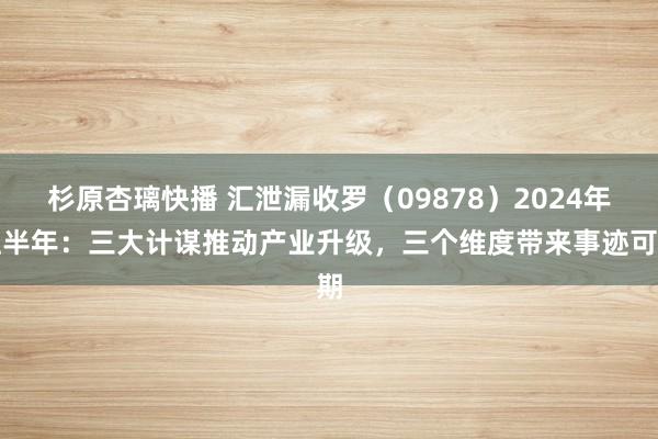 杉原杏璃快播 汇泄漏收罗（09878）2024年上半年：三大计谋推动产业升级，三个维度带来事迹可期